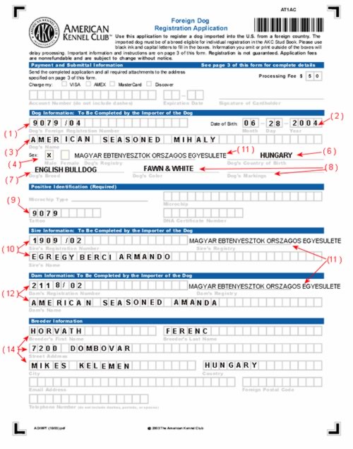 AKC Foreign Dog Registration Form